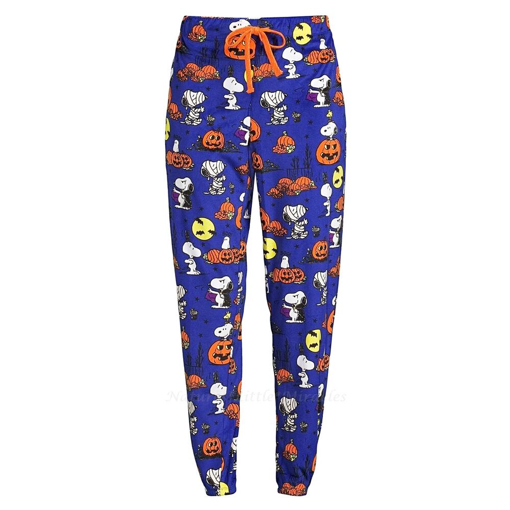 Snoopy Peanuts Pajama Pants Halloween Pumpkin Jogger Plush Pj Sleep Women's XL - Picture 3 of 12
